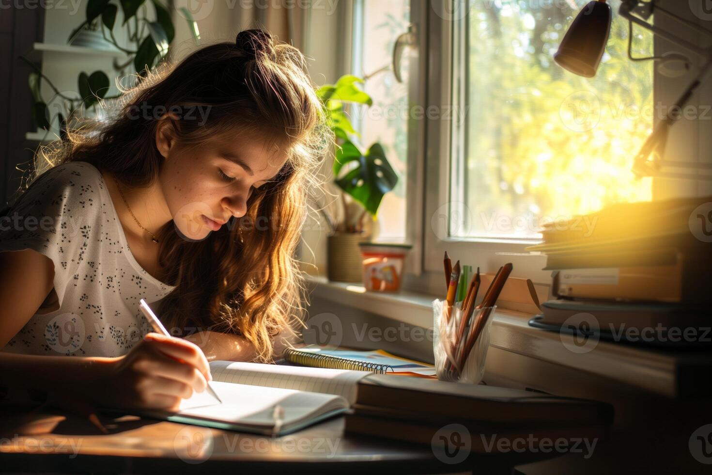 Student writing an academic paper in Miami
